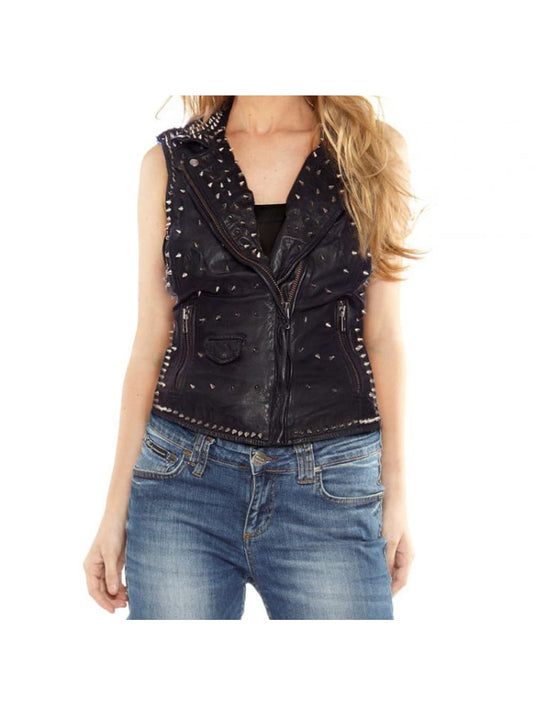 Gilet de motard en cuir clouté