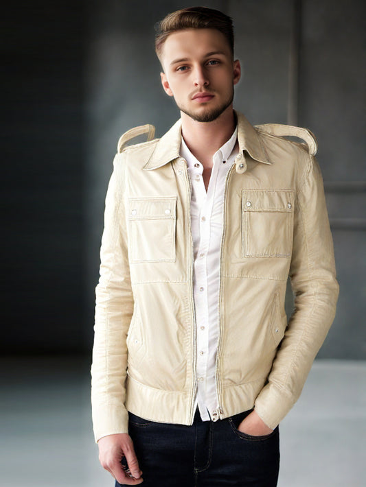 Studded Shoulder Star Leather Jacket