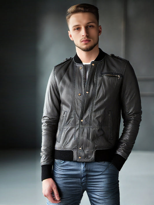Studded Style Zip Leather Jacket