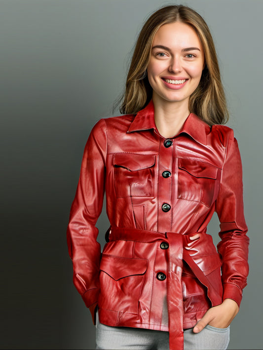Stylish Button-Down Leather Coat for Women