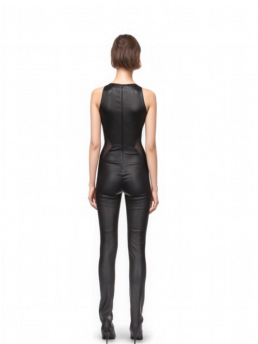 Combinaison en cuir élégante à jambes larges pour femme