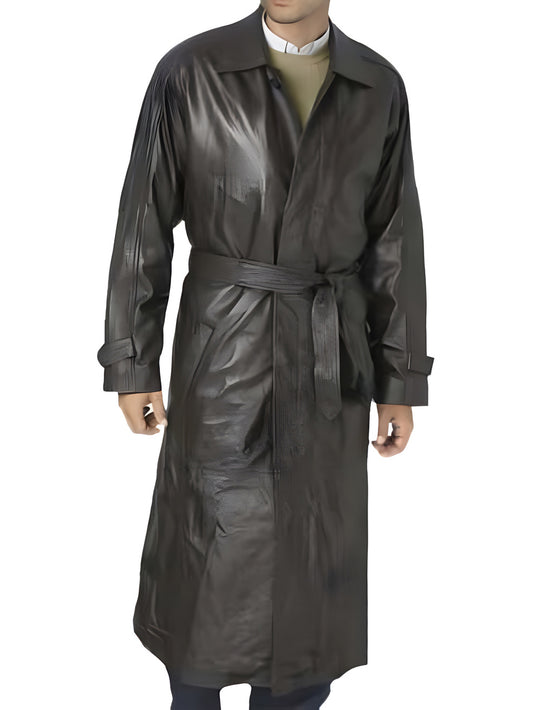 Trench-coat en cuir élégant et long pour homme