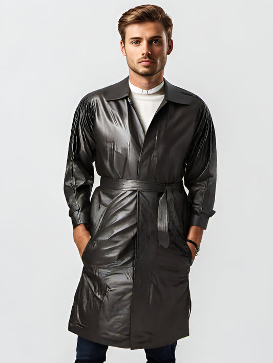 Suave Full-Length Leather Trench Coat for Men