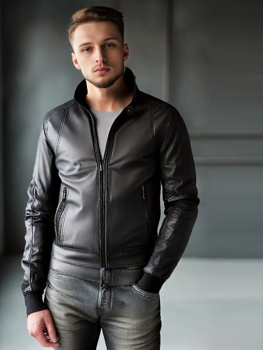 Suave and Sturdy Leather Bomber Jacket for Men