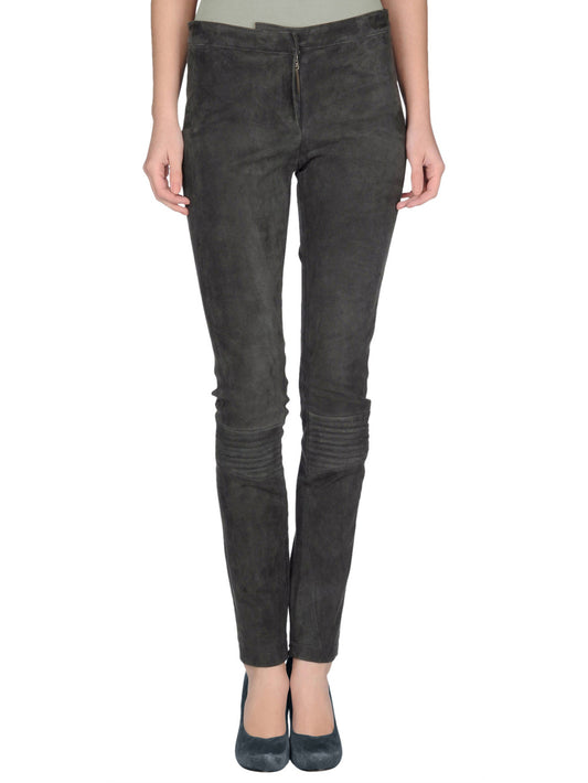 Suede Zippered Leather Pants