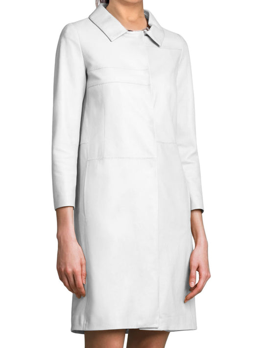 Three-Quarter Sleeve Formal Leather Coat for Women
