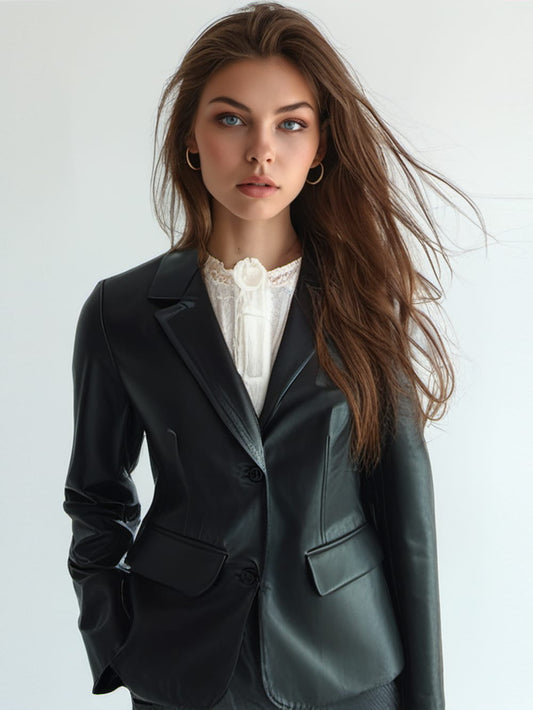 Timeless Noir Leather Blazer for Women