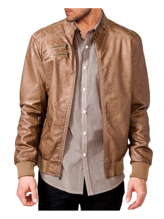 Designer-Lederjacke mit Ton-in-Ton-Nähten