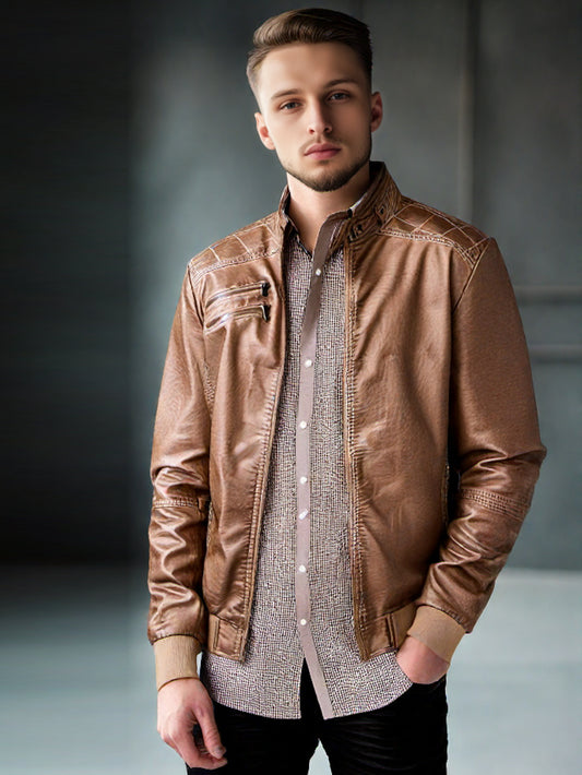 Tonal Stitch Designer Leather Jacket