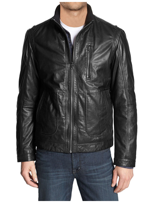 Robuste Lederjacke mit Stehkragen