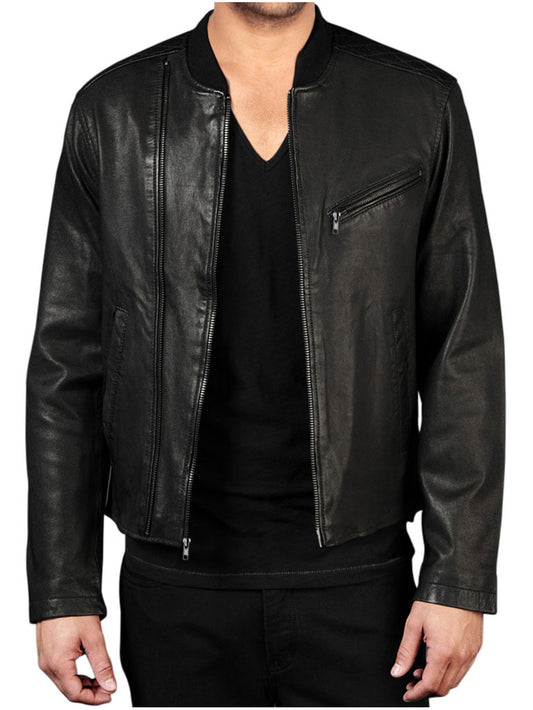 Veste de motard en cuir tendance avec poche poitrine