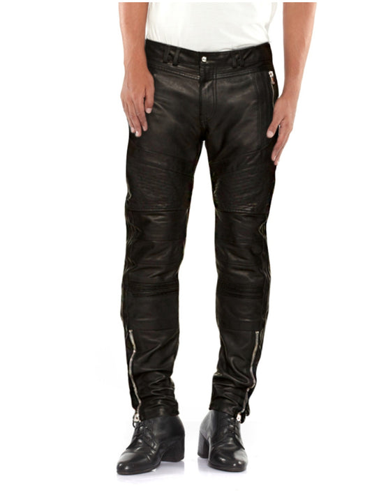 Trendy Lambskin Genuine Leather Biker Trousers for Men