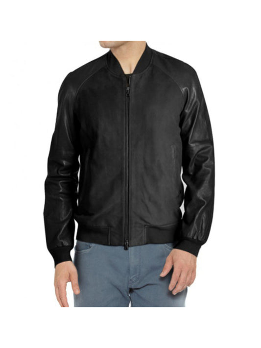 Two-Way Zip Suede Bomber Leather Jacket for Men