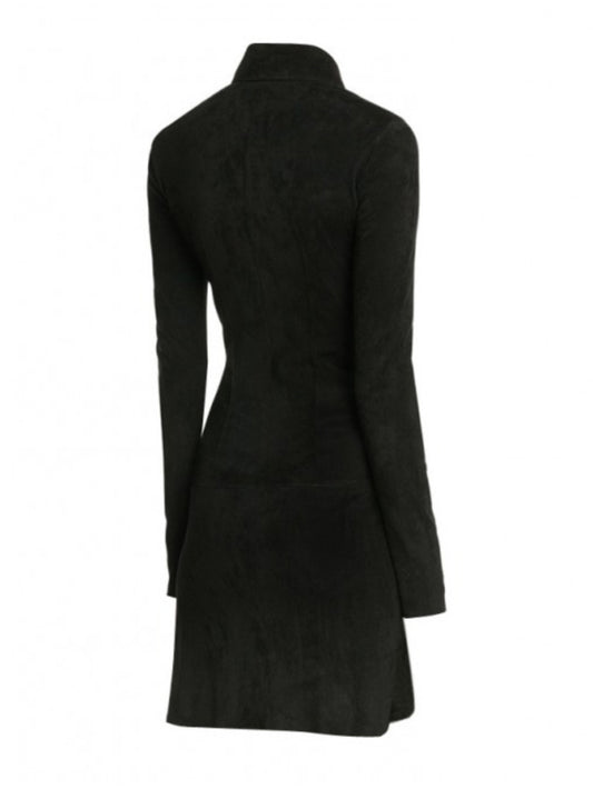 Hemdblusenkleid aus Wildleder mit Zweiwege-Reißverschluss