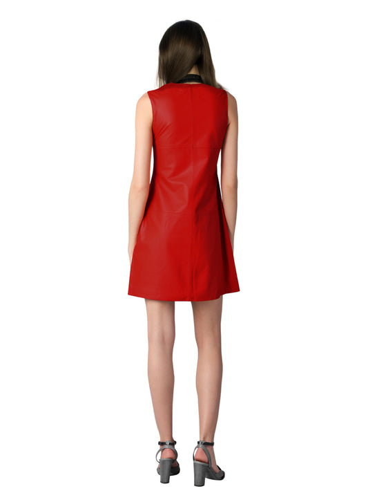 Lederkleid mit Rundhalsausschnitt und unverdecktem Reißverschluss