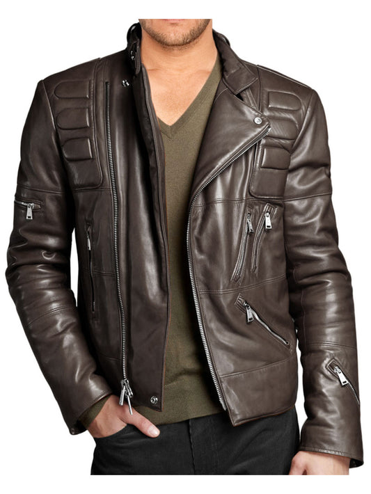 Veste en cuir style jersey à col en V