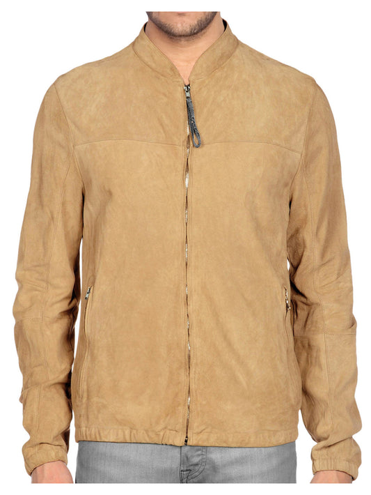 Veste classique en cuir suédé à col en V