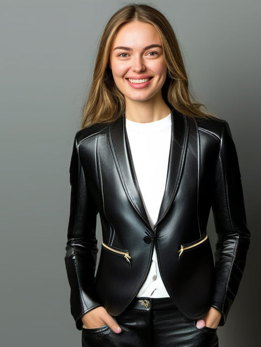Velvet Touch Lambskin Leather Blazer for Women