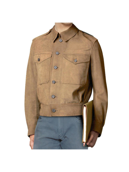 Veste en cuir suédé vintage avec ceinture