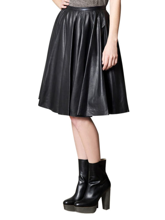 Jupe plissée mi-mollet en cuir Voguish pour femme