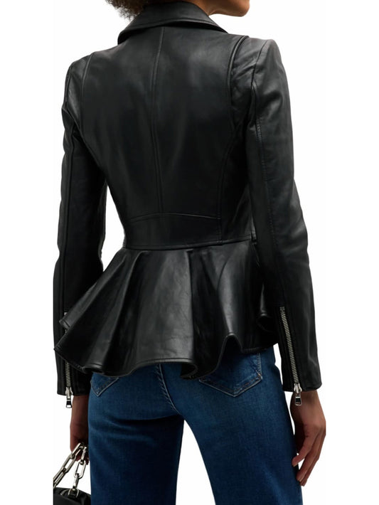 Lederjacke mit Schößchendetail an der Taille