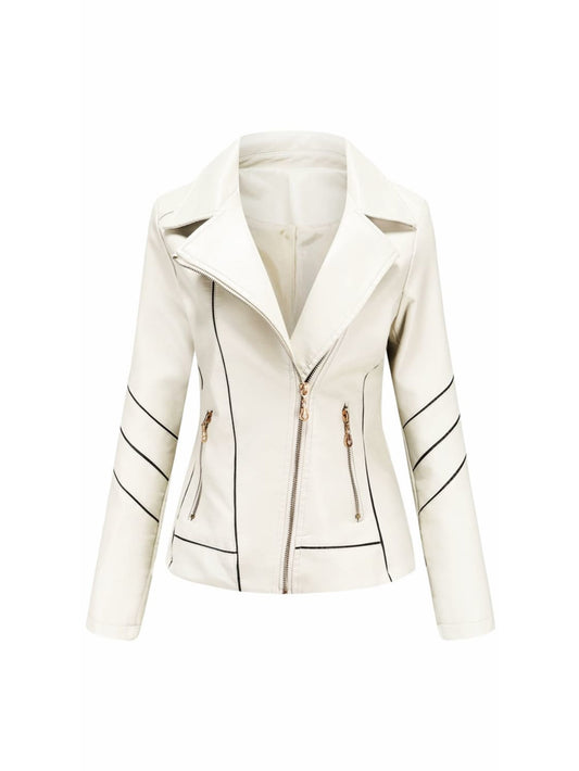 Veste de moto en cuir à rayures blanches et noires