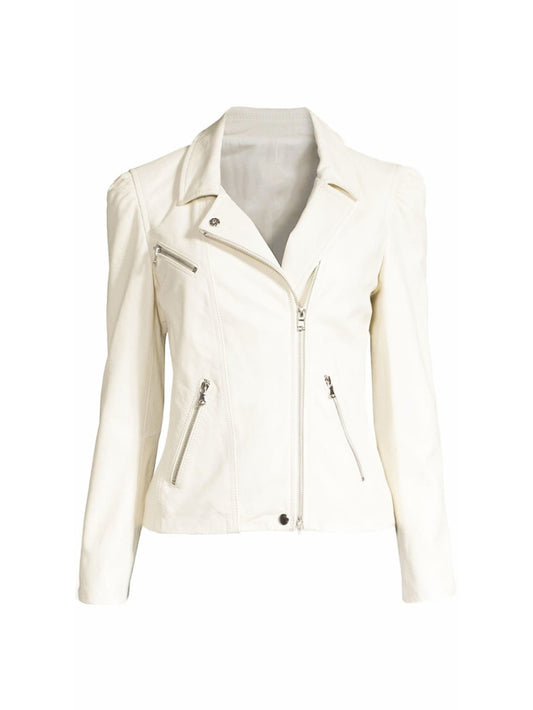 Veste en cuir de luxe à revers blanc