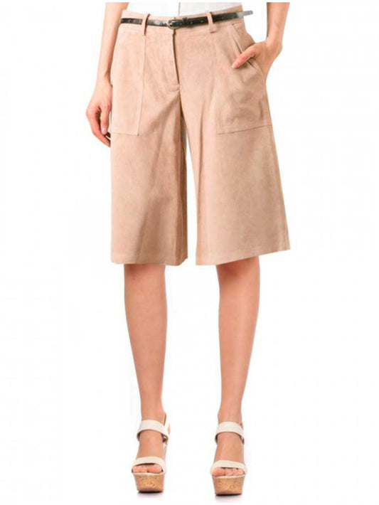 Wide-Leg Culotte Leather Shorts