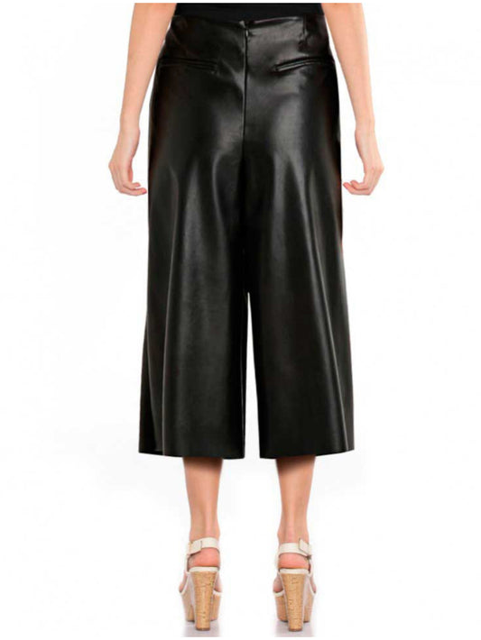 Culotte large en cuir noir