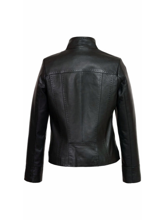 Veste en cuir à col à ailettes