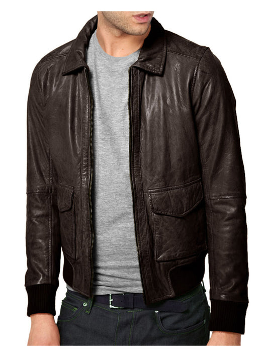 Veste en cuir avec finition en laine