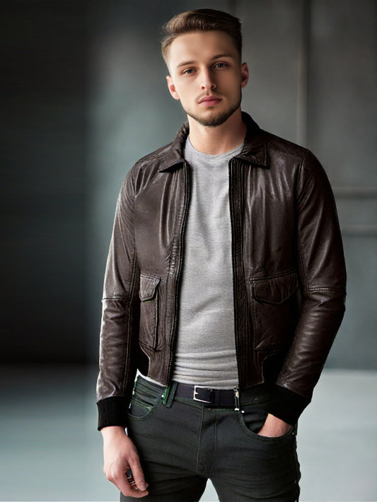 Wool Finish Hip Leather Jacket