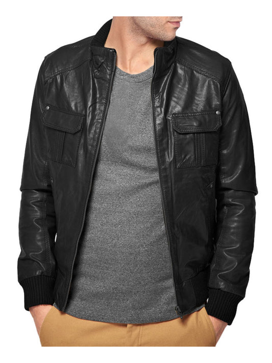 Veste en cuir de luxe avec ourlet en laine