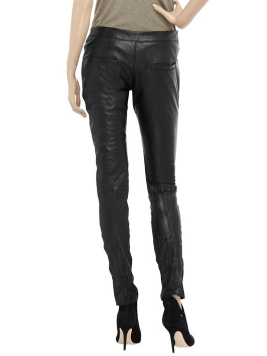 Pantalon en cuir lisse au toucher froissé