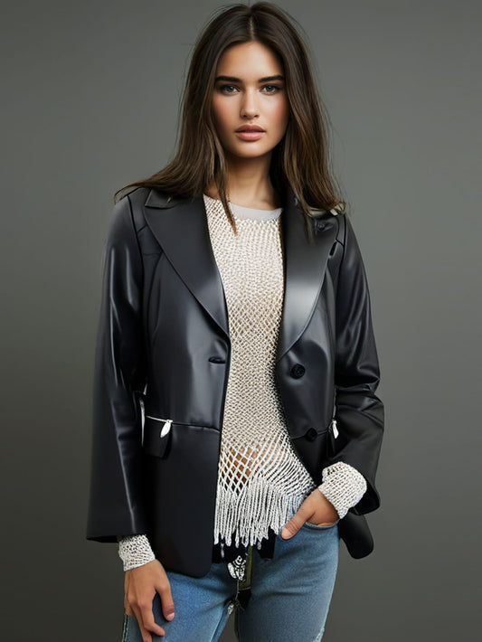 Zip Chic Leather Blazer Jacket for Women