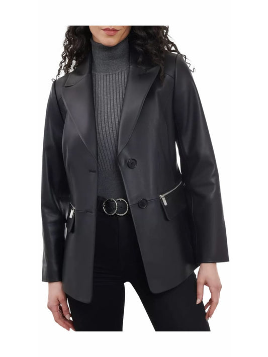 Zip Chic Leather Blazer Jacket for Women