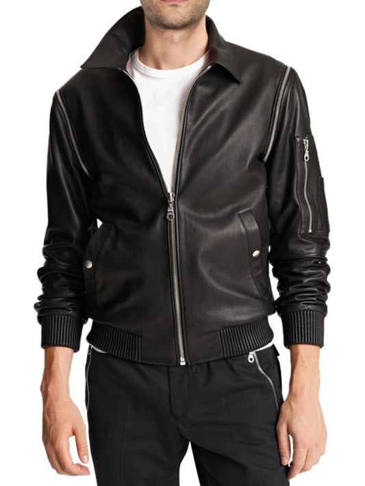 Veste en cuir dynamique à fermeture éclair détachable