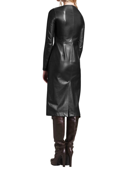 Langes Lederkleid mit Reißverschlussleiste