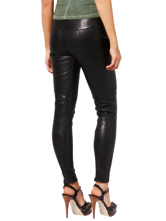 Pantalon en cuir moulant à la cheville avec fermeture éclair