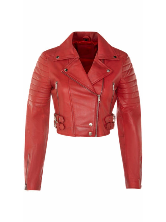 Veste de moto en cuir à poignets zippés