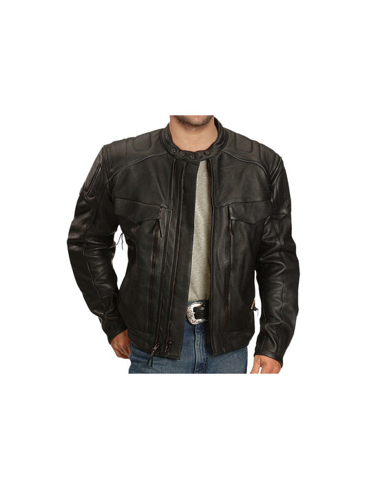 Veste de motard en cuir à soufflet zippé pour homme